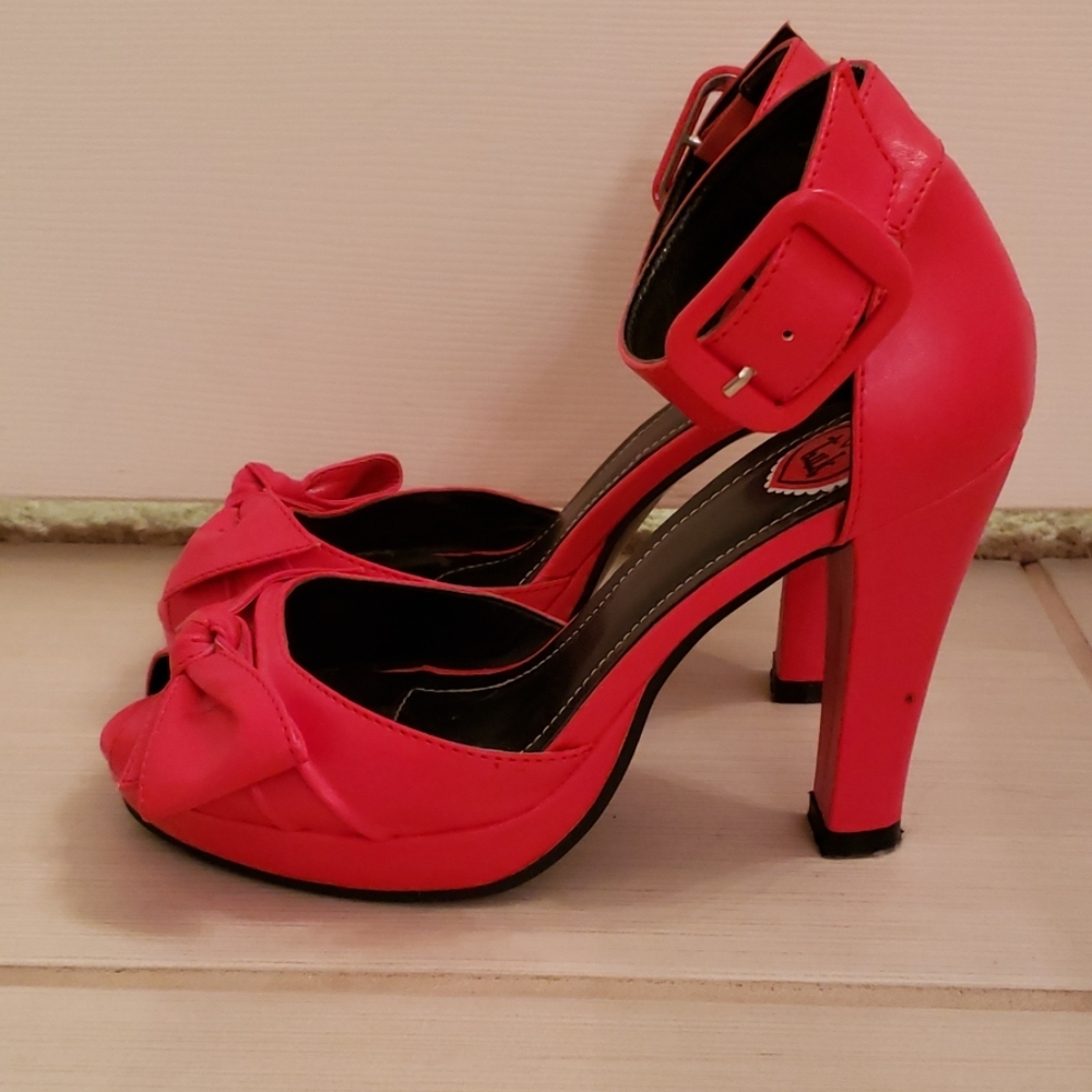 Red Ankle Strap peep toe heels